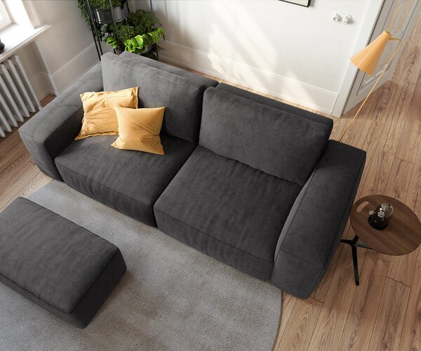 DELIFE Pohovka XL Lanzo 230x95 cm mikrovlákno černá s taburetem