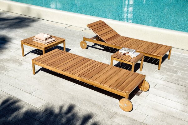 Varaschin Teakové lehátko s kolečky a celopotahem Barcode, Varaschin, 209x71x32 cm, teak, celopotah venkovní látka kat. D barva dle vzorníku