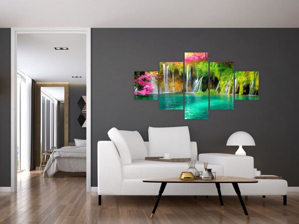 Obraz - Vodopád, Plitvická jezera, Chorvatsko (125x70 cm)