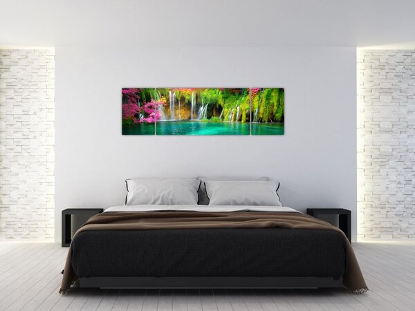Obraz - Vodopád, Plitvická jezera, Chorvatsko (170x50 cm)