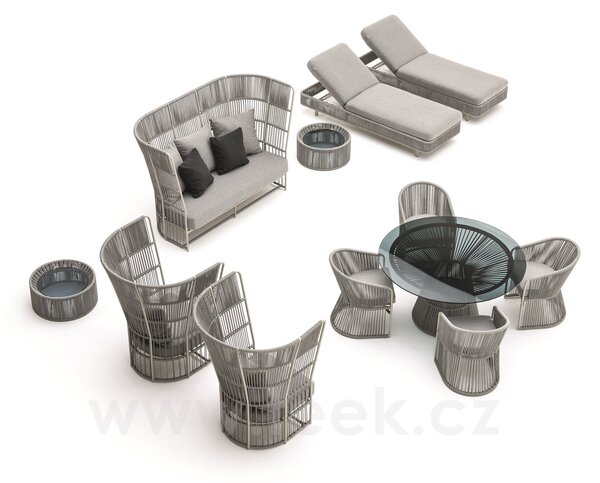 Varaschin 2-místná pohovka/sofa s vysokou zádovou opěrkou Tibidabo, Varaschin, 194 cm, rám hliník, výplet lanko, sedák a opěrné polštáře venkovní látka kat. B, barevné provedení dle vzorníku