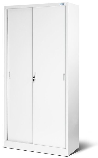 Plechová skříň s posuvnými dveřmi a policemi model KUBA bílá JAN NOWAK TV-LRNK-4AWW