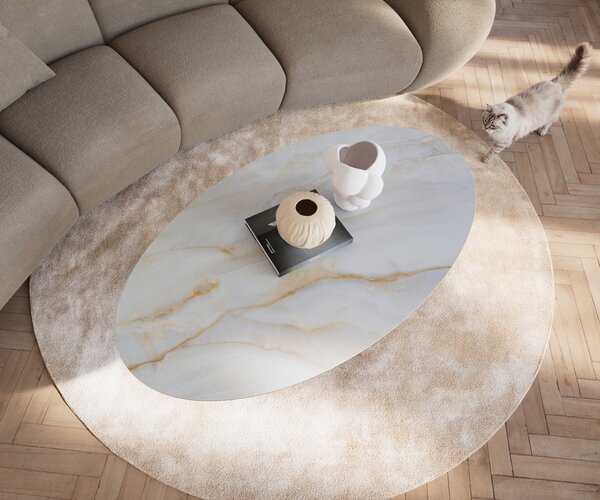 DELIFE Konferenční stolek Edge oválný 140×80 cm keramika Onyx Pearl Sarity nerezová ocel kartáčovaná