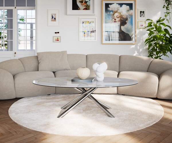 DELIFE Konferenční stolek Edge oválný 140×80 cm keramika Onyx Pearl Sarity nerezová ocel kartáčovaná