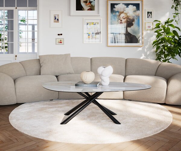 DELIFE Konferenční stolek Edge oválný 140×75 cm keramika Onyx Pearl Sarity kov černá