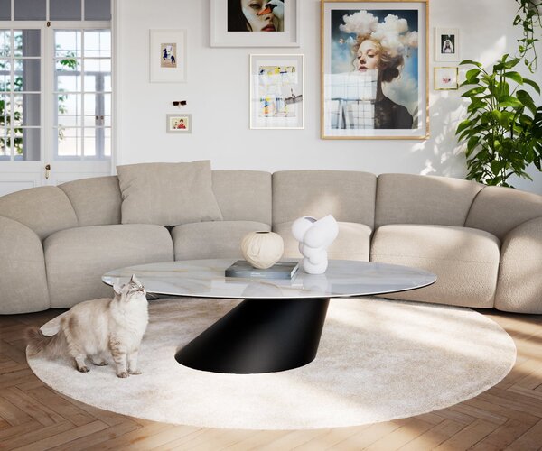 DELIFE Konferenční stolek Edge oválný 140×80 cm keramika Onyx Pearl Conis kov černá