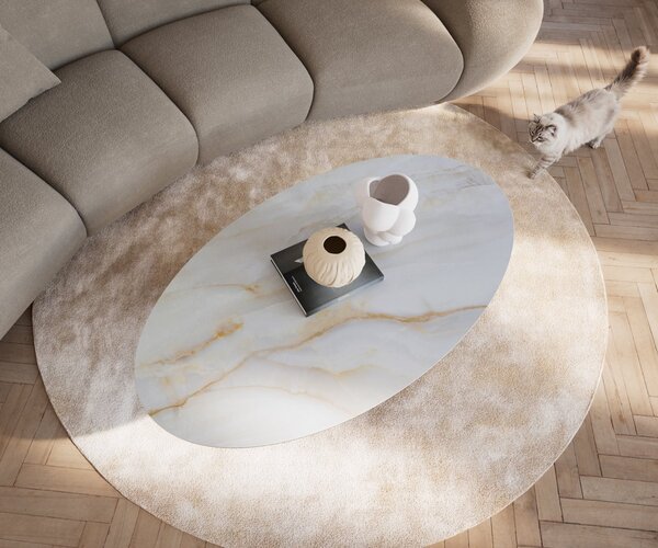 DELIFE Konferenční stolek Edge oválný 140×80 cm keramika Onyx Pearl Conis kov černá