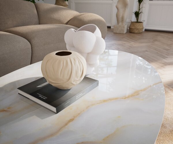 DELIFE Konferenční stolek Edge oválný 140×80 cm keramika Onyx Pearl Conis kov černá
