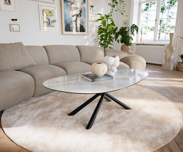DELIFE Konferenční stolek Edge oválný 140×75 cm keramika Onyx Pearl Sarity kov černá