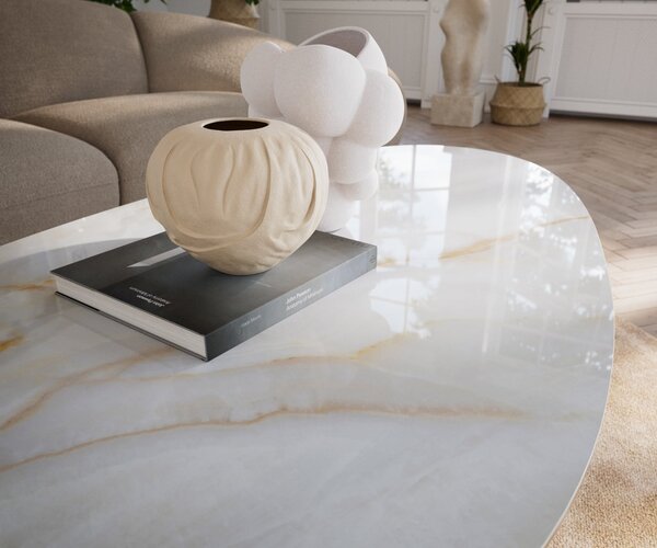 DELIFE Konferenční stolek Edge oválný 140×75 cm keramika Onyx Pearl Sarity kov černá