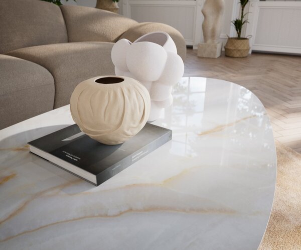 DELIFE Konferenční stolek Edge oválný 140×75 cm keramika Onyx Pearl Vibany kov černá