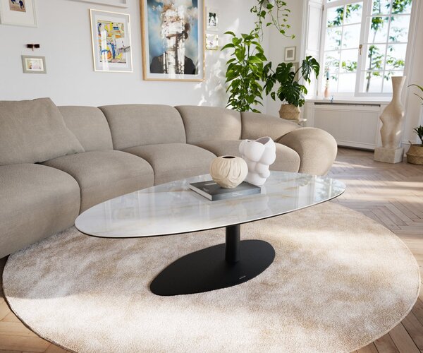 DELIFE Konferenční stolek Edge oválný 140×75 cm keramika Onyx Pearl Vibany kov černá