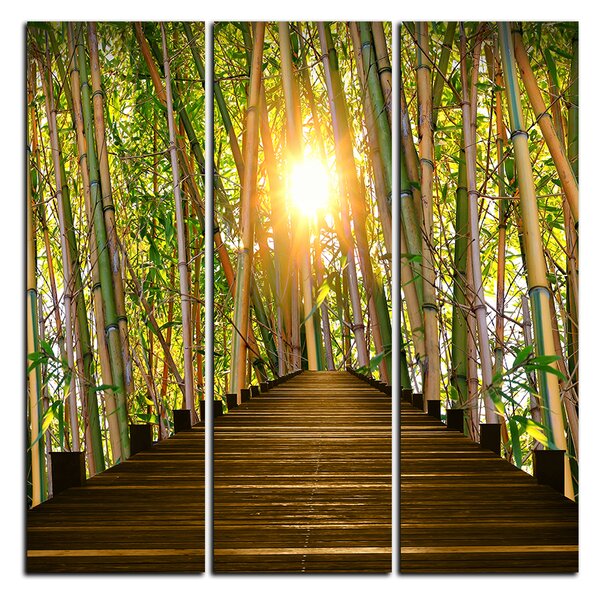 Obraz na plátně - Dřevěná promenáda v bambusovém lese - čtverec 3172B (75x75 cm)