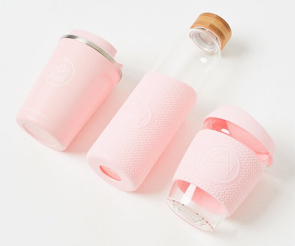 Skleněná láhev s rukávem, 550ml, Neon Kactus, růžová