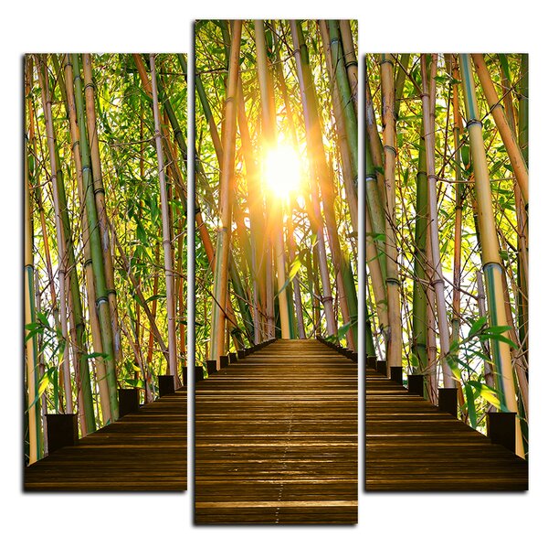 Obraz na plátně - Dřevěná promenáda v bambusovém lese - čtverec 3172C (75x75 cm)