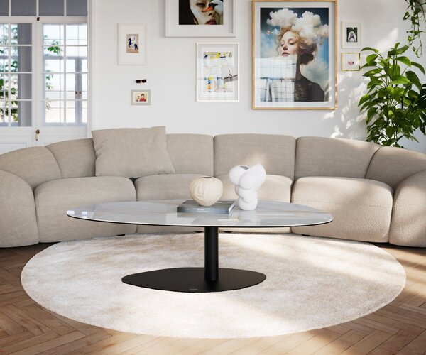 DELIFE Konferenční stolek Edge oválný 140×75 cm keramika Onyx Pearl Vibany kov černá