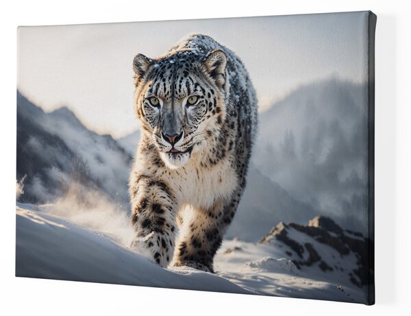 Obraz na plátně - sněžný leopard v horách FeelHappy.cz Rozměr obrazu (Šířka x Výška): 120 x 80 cm