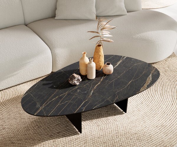 DELIFE Konferenční stolek Edge oválný 140×75 cm keramika Laminam® Noir Desir hnědá Salto kov černá