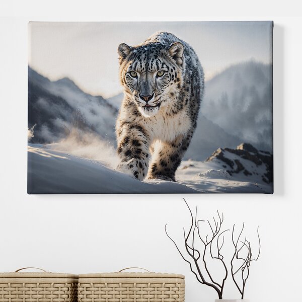 Obraz na plátně - sněžný leopard v horách FeelHappy.cz Rozměr obrazu (Šířka x Výška): 120 x 80 cm