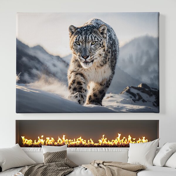 Obraz na plátně - sněžný leopard v horách FeelHappy.cz Rozměr obrazu (Šířka x Výška): 120 x 80 cm