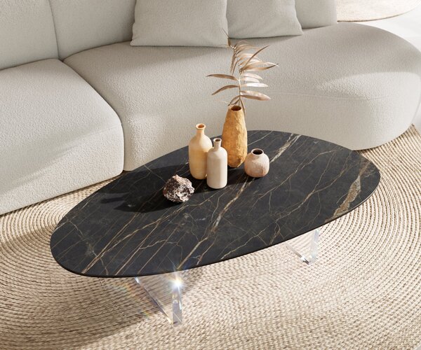 DELIFE Konferenční stolek Edge oválný 140×75 cm keramika Laminam® Noir Desir hnědá Lumia akryl