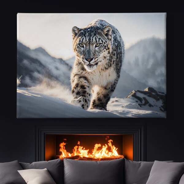 Obraz na plátně - sněžný leopard v horách FeelHappy.cz Rozměr obrazu (Šířka x Výška): 120 x 80 cm