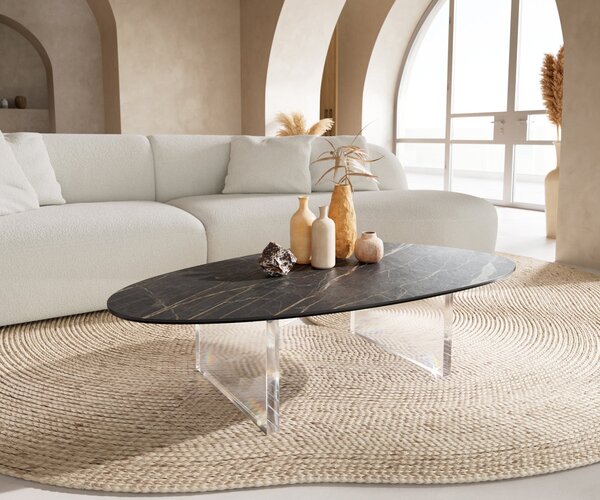 DELIFE Konferenční stolek Edge oválný 140×75 cm keramika Laminam® Noir Desir hnědá Lumia akryl