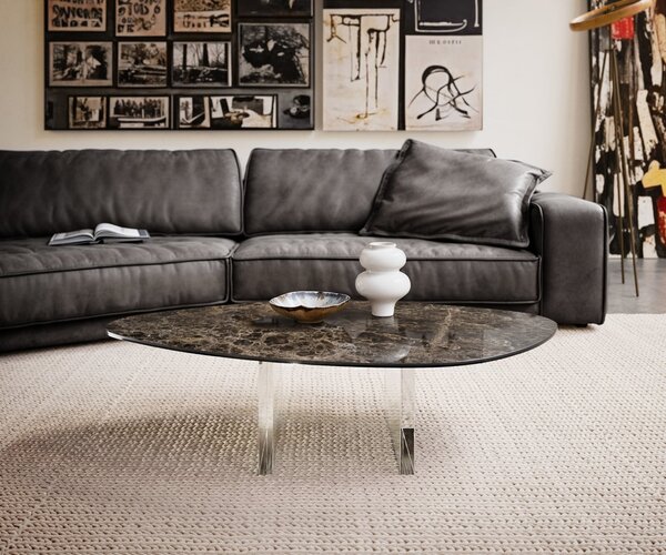 DELIFE Konferenční stolek Edge organický 140×76 cm keramika Emperador Extra Lucidato tmavě hnědá Lumia akryl