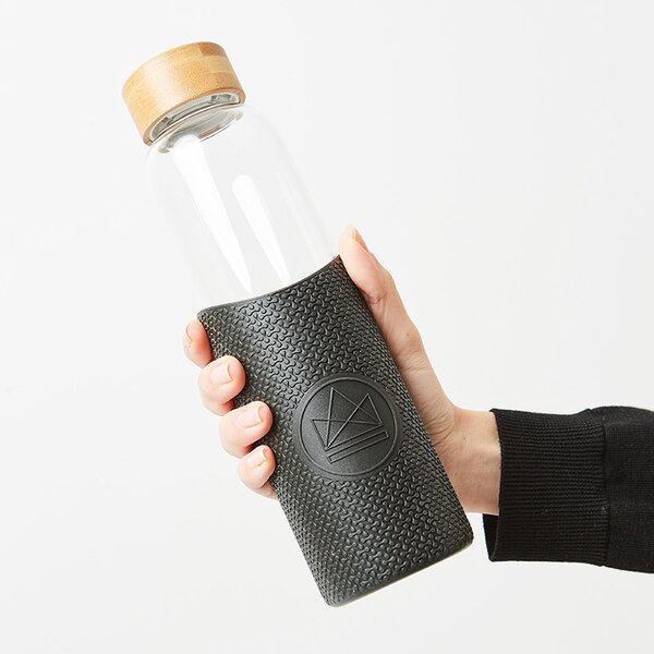 Skleněná láhev s rukávem, 550ml, Neon Kactus, černá
