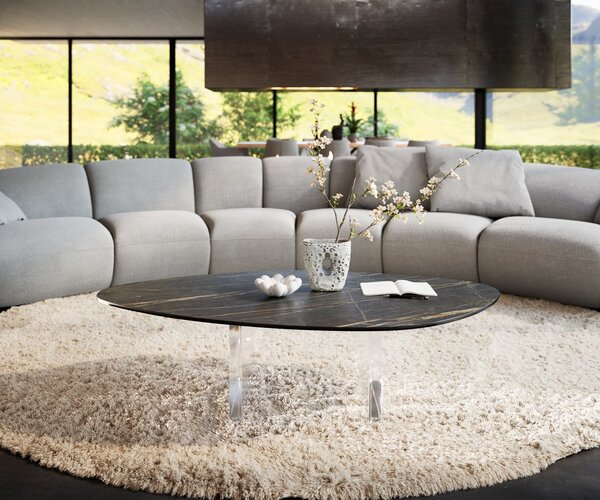 DELIFE Konferenční stolek Edge organický 140×76 cm keramika Laminam® Noir Desir hnědá Lumia akryl