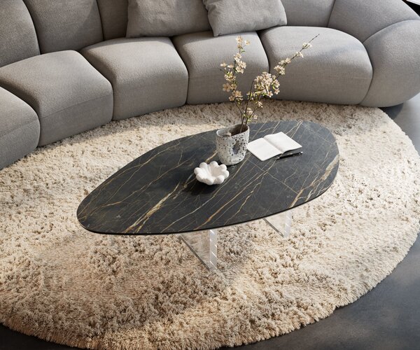 DELIFE Konferenční stolek Edge organický 140×76 cm keramika Laminam® Noir Desir hnědá Lumia akryl