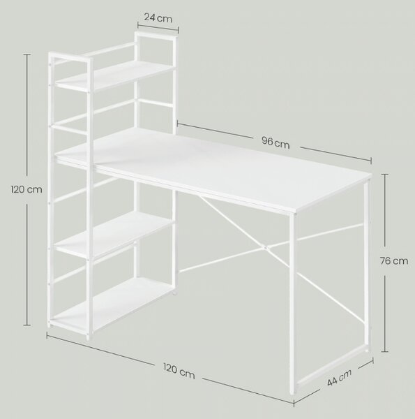 Psací stůl MAX 4.0 s regálem 120x44 cm, bílý