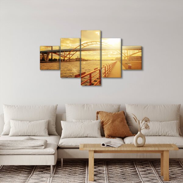 Obraz mostu se západem slunce (125x70 cm)