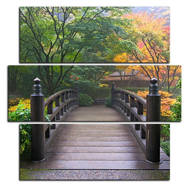 Obraz na plátně - Dřevěný most v podzimní zahradě - čtverec 3186D (75x75 cm)