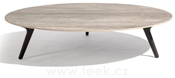 Manutti Nízký stůl Torsa, Manutti, kulatý prům. 148x29,5 cm, rám teak, deska keramika 12 mm, dekor fossil