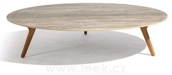 Manutti Nízký stůl Torsa, Manutti, kulatý prům. 148x29,5 cm, rám teak, deska keramika 12 mm, dekor fossil