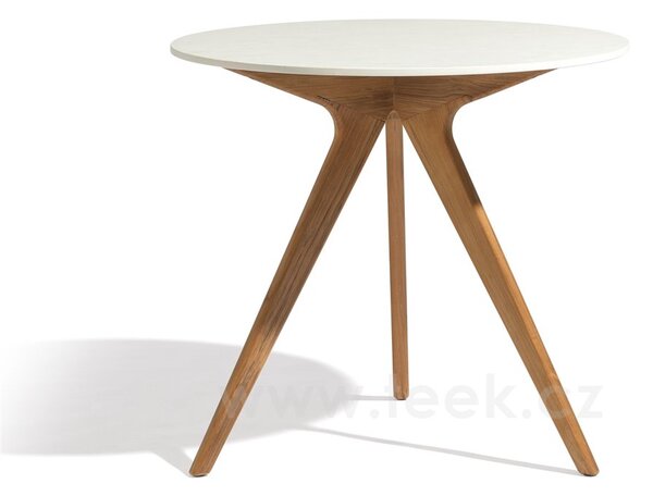 Manutti Jídelní stůl Torsa, Manutti, kulatý prům. 80x73 cm, rám teak, deska keramika 12 mm, dekor fossil