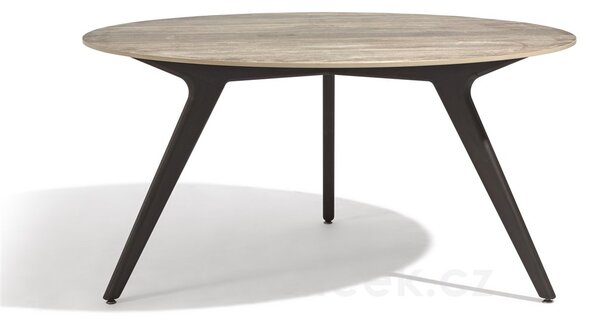 Manutti Jídelní stůl Torsa, Manutti, kulatý prům. 100x73 cm, rám teak scuro - mořený černý teak, deska keramika 12 mm, dekor concrete