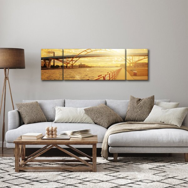 Obraz mostu se západem slunce (170x50 cm)