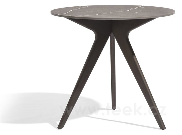 Manutti Jídelní stůl Torsa, Manutti, kulatý prům. 80x73 cm, rám teak, deska keramika 12 mm, dekor fossil
