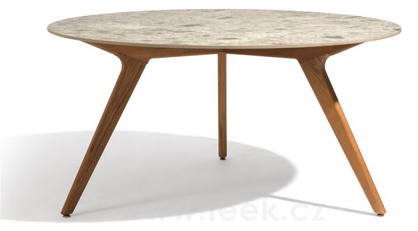 Manutti Jídelní stůl Torsa, Manutti, kulatý prům. 100x73 cm, rám teak scuro - mořený černý teak, deska keramika 12 mm, dekor concrete