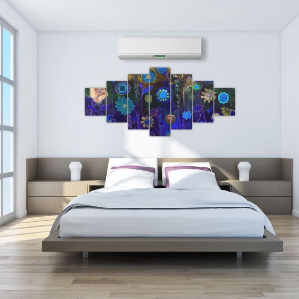 Obraz tmavěmodrých květů (210x100 cm)