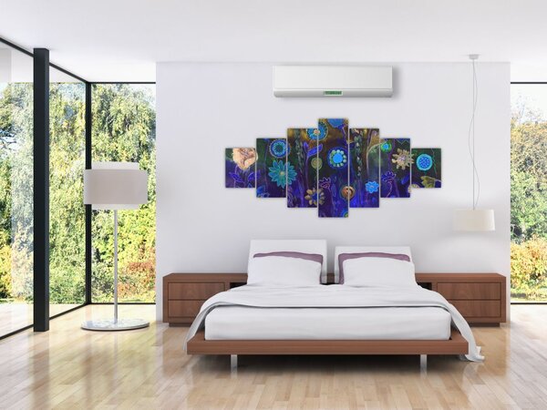 Obraz tmavěmodrých květů (210x100 cm)