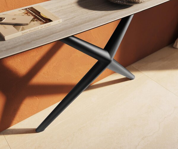 DELIFE Konzolový stůl Edge Boot 180×40 cm keramika Laminam® Travertino Bianco krémově bílá Estelo kov černá