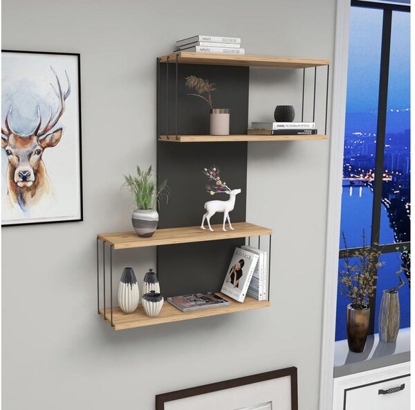Nástěnná police DESTAN 65x96x19 cm antracit/hnědá