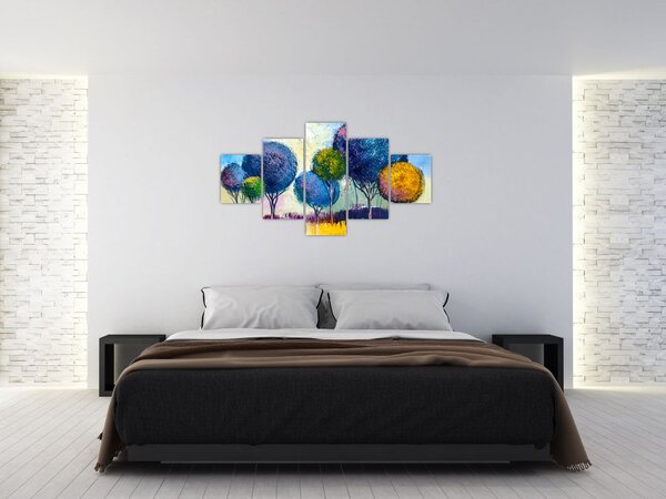 Obraz kopulovitých stromů, olejomalba (125x70 cm)