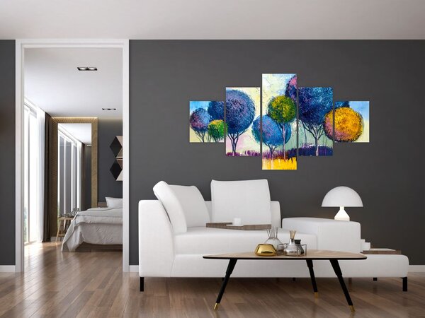 Obraz kopulovitých stromů, olejomalba (125x70 cm)