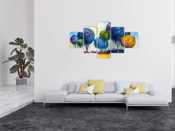 Obraz kopulovitých stromů, olejomalba (125x70 cm)