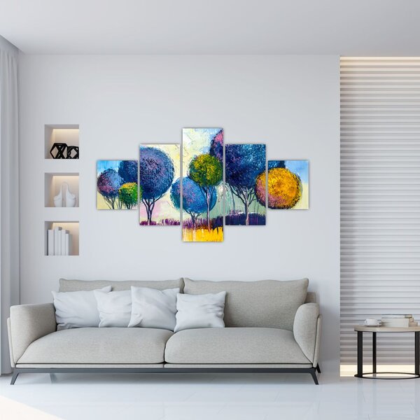 Obraz kopulovitých stromů, olejomalba (125x70 cm)