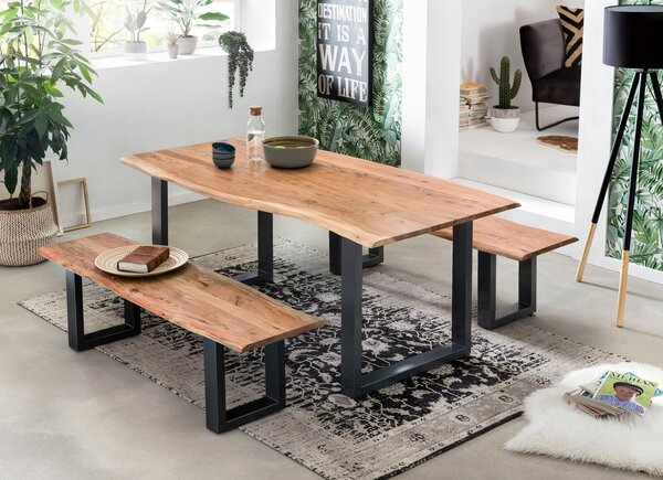 Sob nábytek - Set do jídelny masiv 180x90 cm stůl a dvě lavice černé nohy Andrea - SET180X90Č